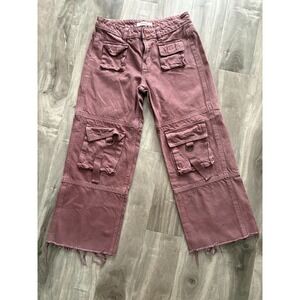 PacSun Jeans‎ Women's 24 Maroon Dark Wash Low Rise Baggy Cargo Jeans